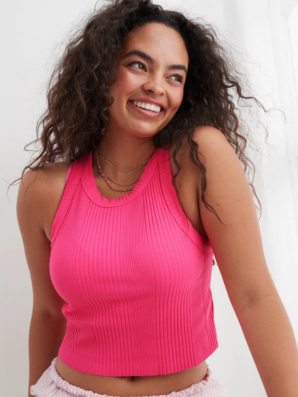 Aerie Textured Free Spirit Ribbed Tank Top - Neon Luminous Rose
